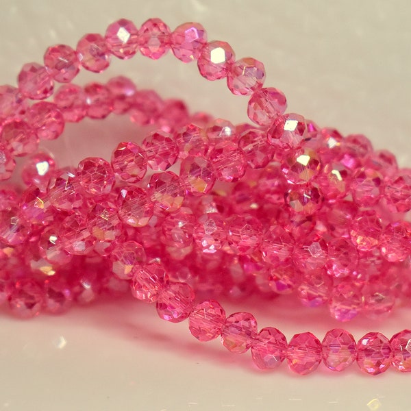 60 pcs 6x4mm Transparent Watermelon Fire Polished Slight Gold Clear Coated Faceted Rondelle Glass Beads  #715-23