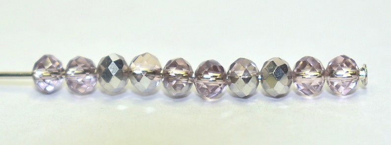 100 pcs 4x3mm Half Transparent Pale Pink Half Metallic Silver Faceted Rondelle Glass Beads PS-1