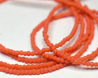 100 pcs 2x1mm (+) Opaque Coral Orange Faceted Rondelle Glass Beads  #22-151