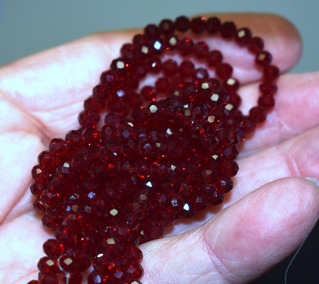 95 Pcs 4x3mm Transparent Dark Red Faceted Rondelle Glass Beads #25-15 ...