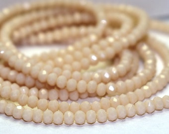 50 4mm Opaque Ivory Beige Luster Smooth Rondelles Czech Glass Beads 50 4mm Opaque Ivory Beige Luster Smooth Rondelles Czech Glass Beads