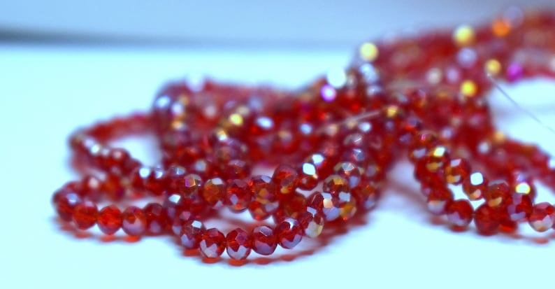 90 pcs 3x2mm Transparent Red Fire Polished Rainbow Peacock and Gold Faceted Rondelle Glass Beads RRG