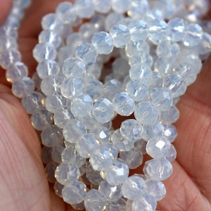 60 pcs 6x4mm Opalescent Opalite Faceted Rondelle Glass Beads   #24-910