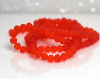 130 pcs 3x2mm (+) Frost Neon Dark Orange Faceted Rondelle Glass Beads  #16B