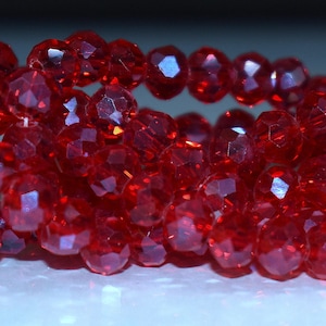 50 pcs 6x4mm Transparent Dark Red Faceted Rondelle Glass Beads  #26-149