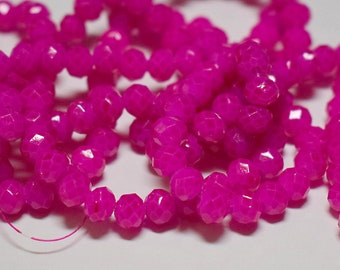 50 pcs 4x3mm Opaque Magenta Pink High Shine Coated Faceted Rondelle Glass Beads  #44a