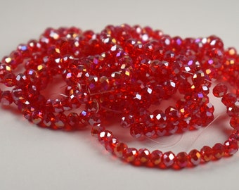 75 pcs 4x3mm Transparent Red Fire Polished Rainbow Peacock Faceted Rondelle Glass Beads  #175-23