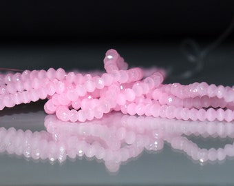 100 pcs 3x2mm (-) Frost Pale Pink High Shine Faceted Rondelle Glass Beads  #8