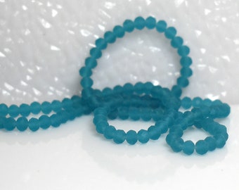 130 pcs 3x2mm (+) Frost Blue Green, Teal Faceted Rondelle Glass Beads  #10B