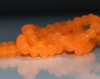 125 pcs 4x3mm Frost Matte Orange Jelly Faceted Rondelle Glass Beads #14