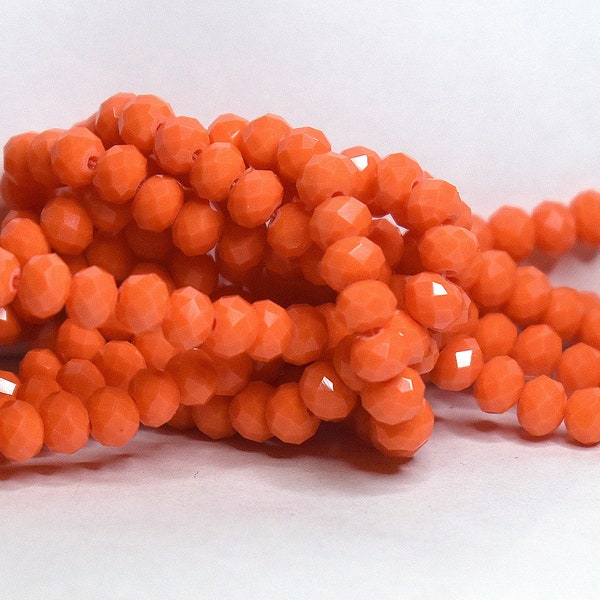 45 pcs 6x4mm Opaque Coral Orange Faceted Rondelle Glass Beads  #22-915