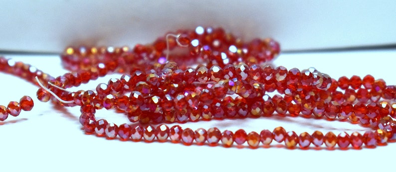 90 pcs 3x2mm Transparent Red Fire Polished Rainbow Peacock and Gold Faceted Rondelle Glass Beads RRG