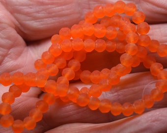 130 pcs 3x2mm  (+) Frost Neon Orange Faceted Rondelle Glass Beads  #15B
