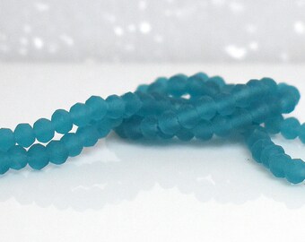120 pcs 4x3mm (+) Frost Blue Green, Teal Faceted Matte Rondelle Glass Beads  #10