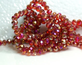 60 pcs 6x4mm Transparent Red Fire Polished Gold with Slight Cobalt and Fuchsia Faceted Rondelle Glass Beads  #23-427