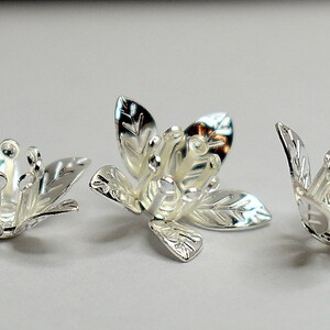 10 pcs 13mm Bendable 5 Petal Bright Silver Tone Flower 3D Layered Metal Bead Caps