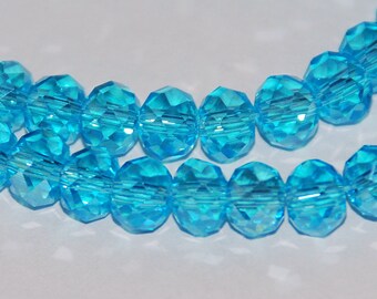 70 pcs 6x4mm Transparent Light Blue Topaz Faceted Rondelle Glass Beads LBT