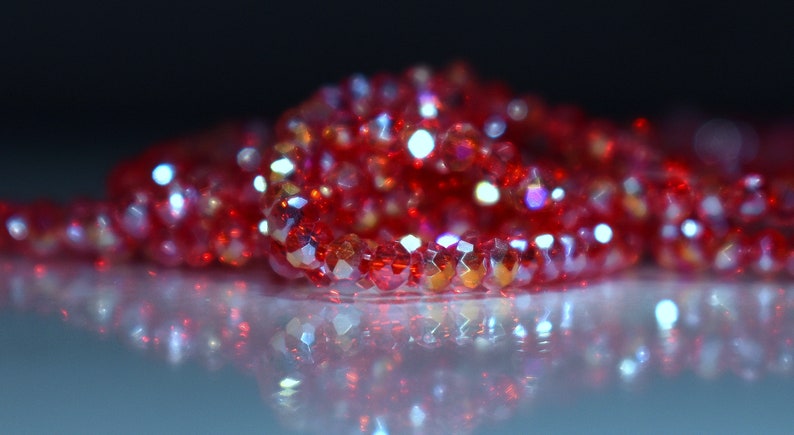 90 pcs 3x2mm Transparent Red Fire Polished Rainbow Peacock and Gold Faceted Rondelle Glass Beads RRG