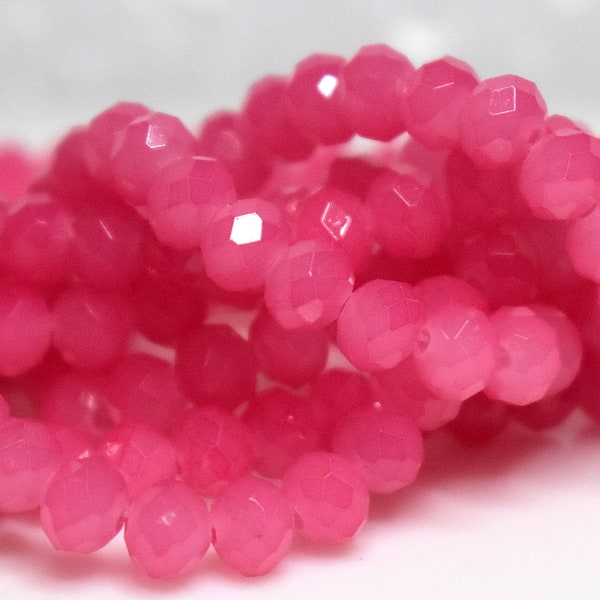 80 pcs 6x4mm Frost Rose Pink Faceted Rondelle Glass Beads  #18