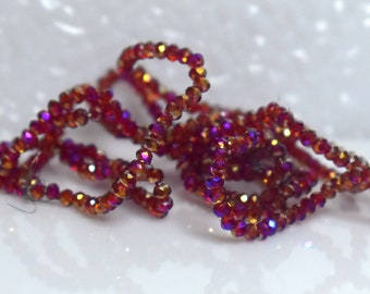 65 pcs 3x2mm Transparent Amber Fire Polished Gold, Purple, Magenta Faceted Rondelle Glass Beads A/F