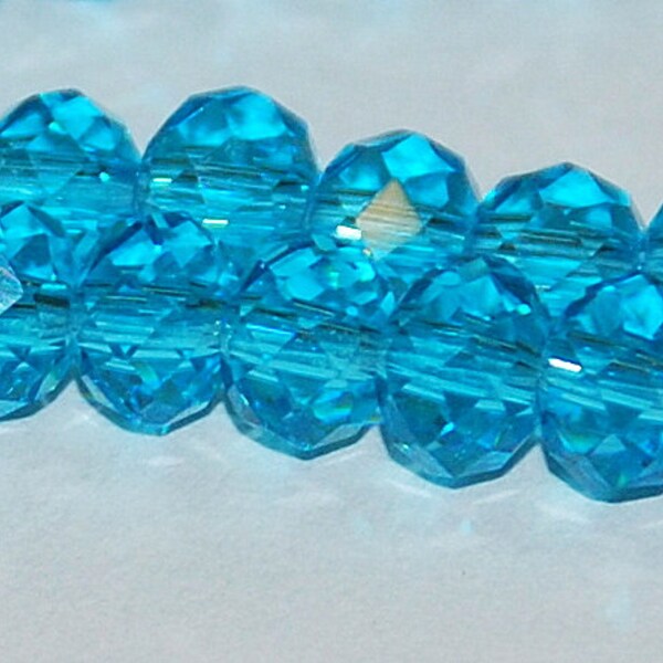 40 pcs 6x4mm Transparent Blue Topaz Turquoise Faceted Rondelle Glass Beads  TBTT-2