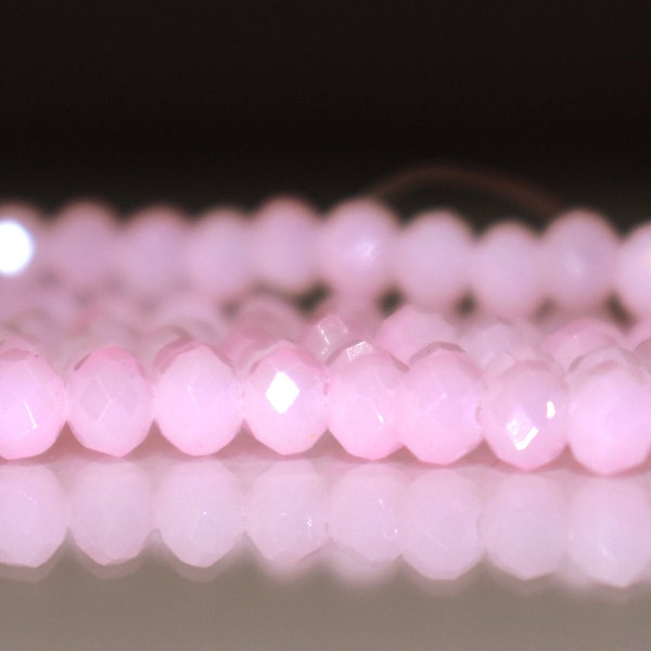 65 pcs 4x3mm Frost Pale Pink Two Tone High Shine Coated Faceted Rondelle Glass Beads  #6