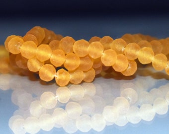 130 pcs 3x2mm (+)  Frost Pale Amber Faceted Rondelle Glass Beads  #6A