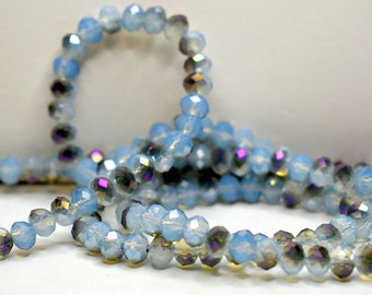 50 pcs 6x4mm Opalescent Opalite Gray Fire Polished Cobalt Blue, Hot Pink Faceted Rondelle Glass Beads  #57-23
