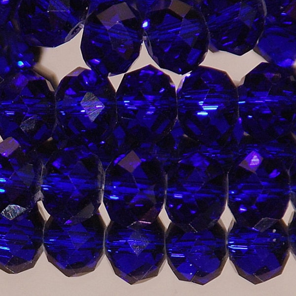 30 pcs 8x6mm Transparent Sapphire Blue Faceted Rondelle Crystal Beads