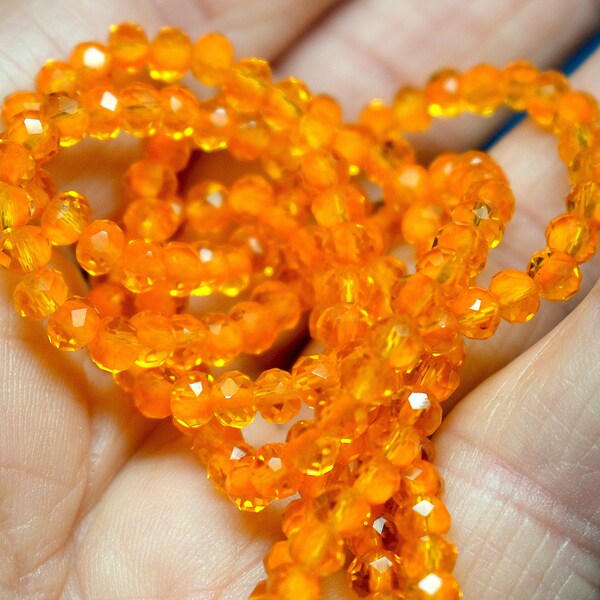 100 pcs 4x3mm (+) Transparent Golden Orange with Opaque  Faceted Rondelle Glass Beads  #888-23