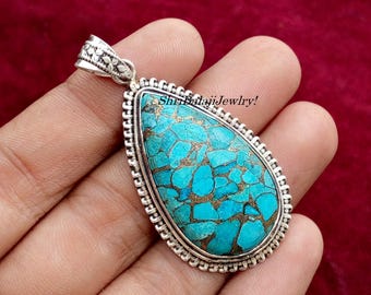 Tibetan Turquoise  Pendant* 925 Sterling Silver Pendant* Gift for Stylish&Handmade Pendant* Beautiful Pendant* Designer Pendant