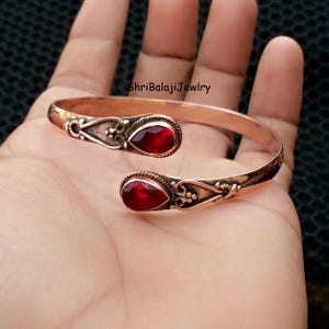 Red Garnet Copper  Bangle* 99.9% Solid Copper Bengal* Designer Bangle*Handmade Bangle* Adjustable Copper Bangle*Garnet jewellery*For Women