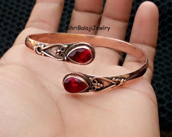 Red Garnet Copper  Bangle* 99.9% Solid Copper Bengal* Designer Bangle*Handmade Bangle* Adjustable Copper Bangle*Garnet jewellery*For Women