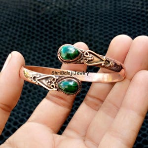 Malachite Copper Gemstone Bangle*99.9% Solid Copper Bengal*Designer Bangle*Handmade Bangle*Adjustable Copper Bangle*Malachite Bangle