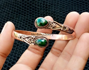 Malachite Copper Gemstone Bangle*99.9% Solid Copper Bengal*Designer Bangle*Handmade Bangle*Adjustable Copper Bangle*Malachite Bangle