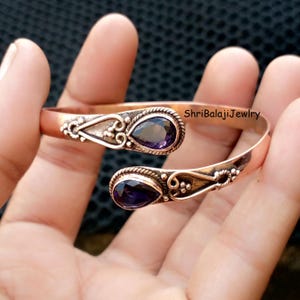 Purple Amethyst Copper Bangle*100% Solid Copper Bengal*Stylish Bangle*Handmade Bangle*Adjustable Copper Bangle*Pretty Bangle* Purple Bangle