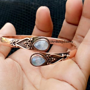 Moonstone Copper  Bangle* 99.9% Solid Copper Bengal* Designer Bangle*Handmade Bangle* Adjustable Copper Bangle*Copper jewellery* For Unisex
