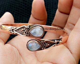 Moonstone Copper  Bangle* 99.9% Solid Copper Bengal* Designer Bangle*Handmade Bangle* Adjustable Copper Bangle*Copper jewellery* For Unisex