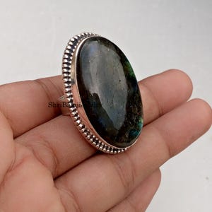 Establish Green Oval Labradorite Gemstone Ring*925 Sterling Silver Ring*Gift for Stylish&Handmade Ring* Labradorite Gemstone*Big Stone Ring