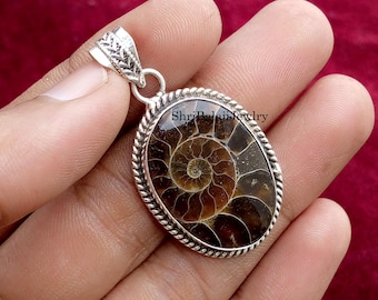 Natural Ammonite Pendant*925 Sterling SilverPendant*Giftfor Stylish&Handmade Pendant*Valentine Gift*Silver Vintage Jewellery*Anxiety Pendant