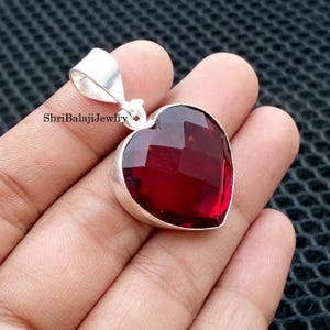 Heart-Shaped Pendant *  Garnet Gemstone Pendant * 925 Sterling Silver * Handmade Pendant* Beautiful Pendant * Unisex Pendant *