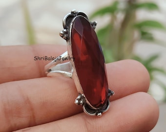 Red Garnet Ring*925 Sterling Silver Ring*Handmade Ring*Lovely Ring*Gift For Valentine Ring*Gift For Valentine*Love Gift Ring*Long Oval Ring