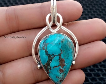 Blue Copper Turquoise Pendant* 925 Sterling Silver* Handmade Pendant* Turquoise Gemstone*  New Latest Pendant* Gift For Her* Pretty Pendant*