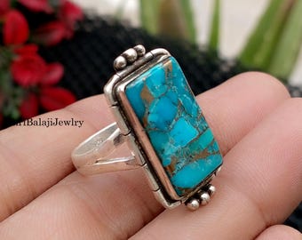 Blue Turquoise Gemstone* 925 Sterling Silver* Handmade Ring* Gift for her* Gift For Valentine*  Pretty Ring *Designer Ring* Unisex Ring*