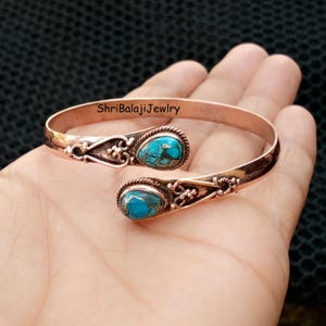 Blue Copper Turquoise Bangle*100% Solid Copper Bengal*Stylish Bangle*Handmade Bangle*Adjustable Copper Bangle*Establish Bangles*Blue Bangle