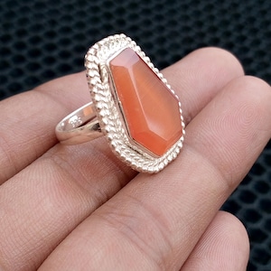Pietra preziosa corniola autentica*Anello in argento sterling 925*Anello fatto a mano*Anello in pietra corniola*Anello di San Valentino*Regali per gli amanti*Bara in corniola