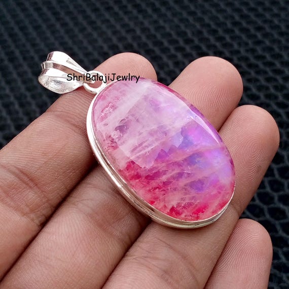 Pink Moonstone gemstone Pendant* 925 Sterling Silver Pendant*Stylish Product*Handmade  Pendant* Beautiful Pendant* Designer Pendant*Pretty