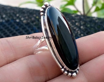 Natuurlijke zwarte onyx edelsteenring * 925 sterlingzilveren ring * Handgemaakte ring * Cadeau voor unisex * Ring zwarte stenen * Cadeau voor vriendin * Marquise-ring