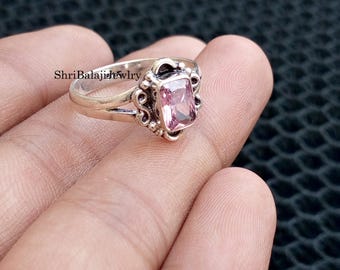 Rose Quartz Gemstone Ring*925 Sterling Silver Ring*Handmade-Statement ring*Rectangle Shape Ring*Designer Ring*Small Ring*Gift For Christmas