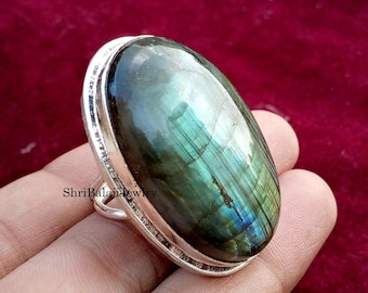 Labradorite Gemstone Ring* 925 Sterling Silver Ring*Gift for Stylish & Gorgeous Ring*Perfect  Silver*Big Stone Ring*Full Finger Labradorite